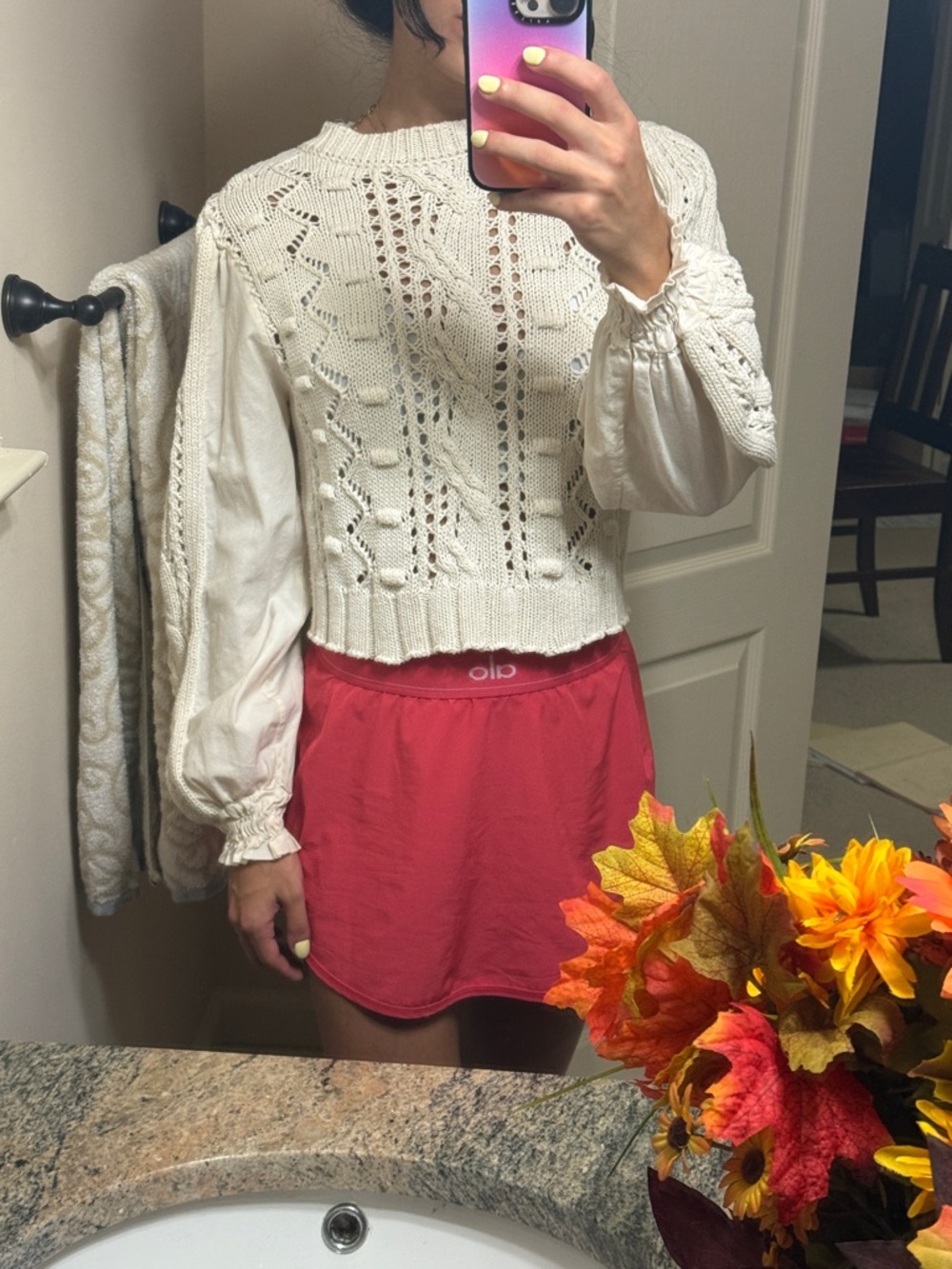 Zara Cream Knit Crochet Puff-Sleeve Sweater